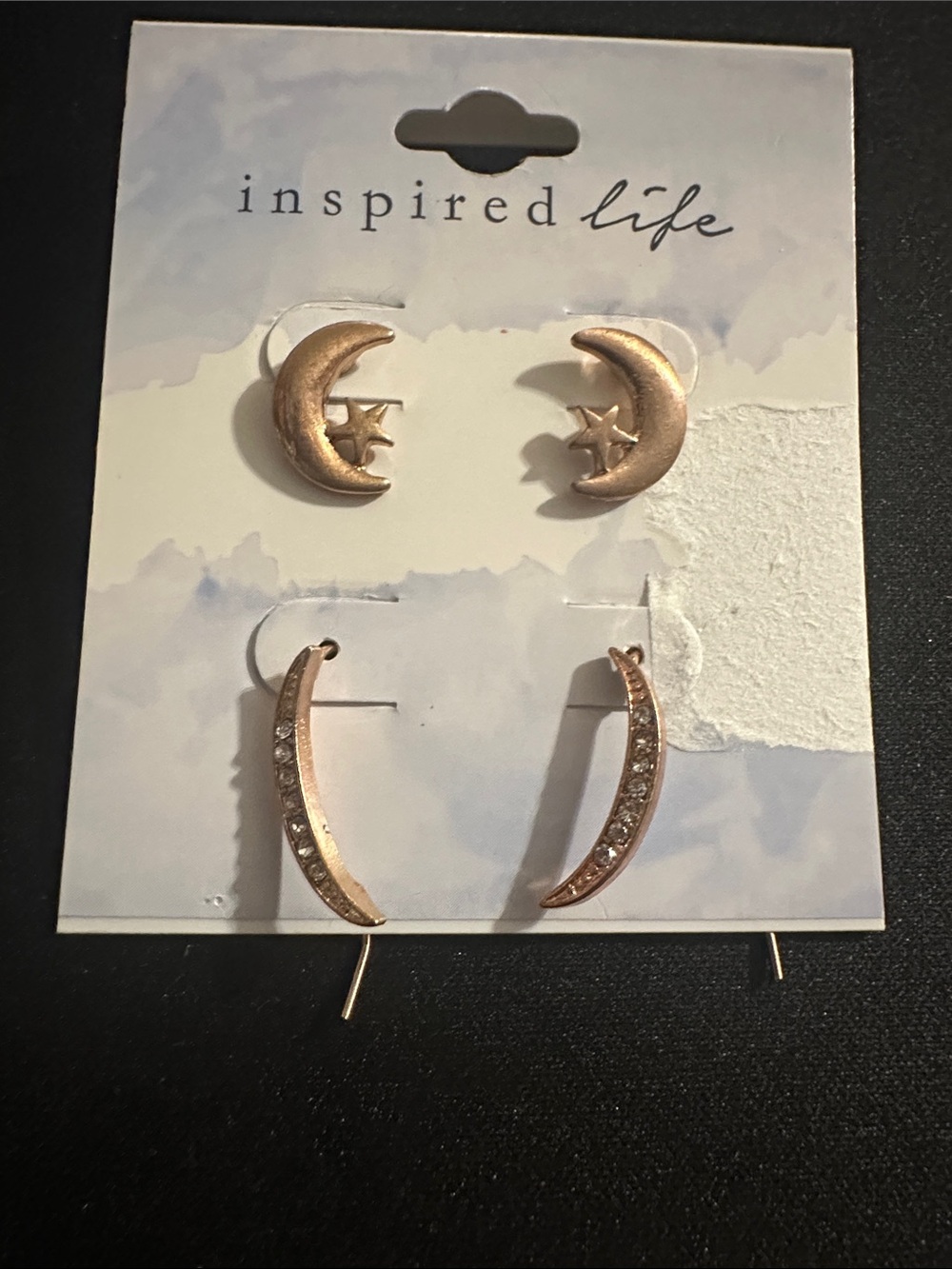 Inspired Life Rose Gold Moon & Crystal Stud Earring Set
#144